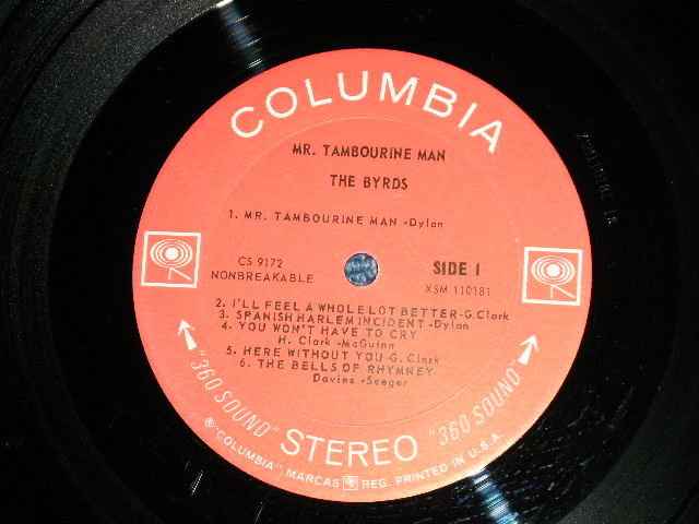 画像: 's THE BYRDS - MR.TAMBOURINE MAN (Matrix #A)0 XSM 110181-1A B)0 XSM 110182-1E) "JACKSONVILLE Press in ILLINOIS"(Ex+/Ex++WOBC) / 1965 US AMERICA ORIGINAL 1st Press RARE "360 SOUND IN black  Label" STEREO Used LP 