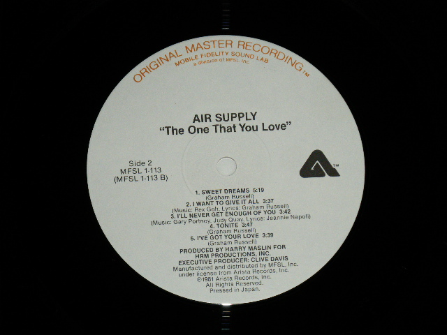 画像: AIR SUPPLY - THE ONE THAT YOU LOVE ( Ex+++/MINT-)  /  1983 US ORIGINAL "HALF-SPEED MASTER" Used LP 