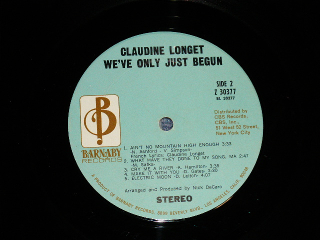 画像: CLAUDINE LONGET -  WE'VE ONLY JUST BEGUN ( Produced & Arranged by NICK DeCARO ) ( Ex++/Ex++ Looks:Ex+ ) / 1971 US AMERICA ORIGINAL Used LP 