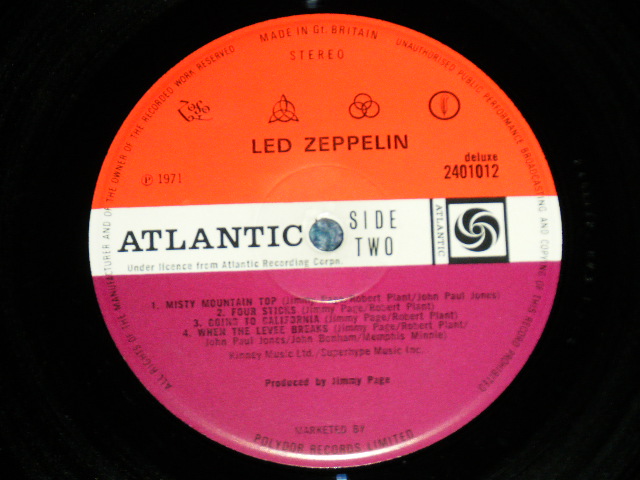 画像:  LED ZEPPELIN -  IV 4  ( Matrix Number A) PECKO DUCK  A //3 11 13 / B)PORKY  B // 312 4:)( non/Ex++)  / 1971 UK ENGLAND ORIGINAL  Used LP  NO JACKET 