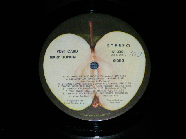 画像: MARY HOPKIN - POST CARD (MATRIX # A) ST1-3351-A-1  [⟁ (IAM logo)] B) ST2-3351-A-1  [⟁ (IAM logo)] ) "Capitol Records in Scranton, Pennsylvania Press" (Ex+++/MINT-) / 1969 US AMERICA ORIGINAL Used LP  