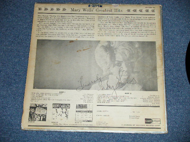 画像: MARY WELLS -  GREATEST HITS : with AUTOGRAPHED 直筆サイン入り ( VG++/VG ) / 1964 US AMERICA ORIGINAL "1st Press" STEREO  Used LP  