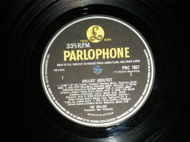 画像: THE HOLLIES - HOLLIES' GREATEST ( Matrix # A:1 /B:1 ) ( Ex++,Ex+/Ex++)  / 1968 UK ENGLAND ORIGINAL "YELLOW PARLOPHONE" MONO  LP 