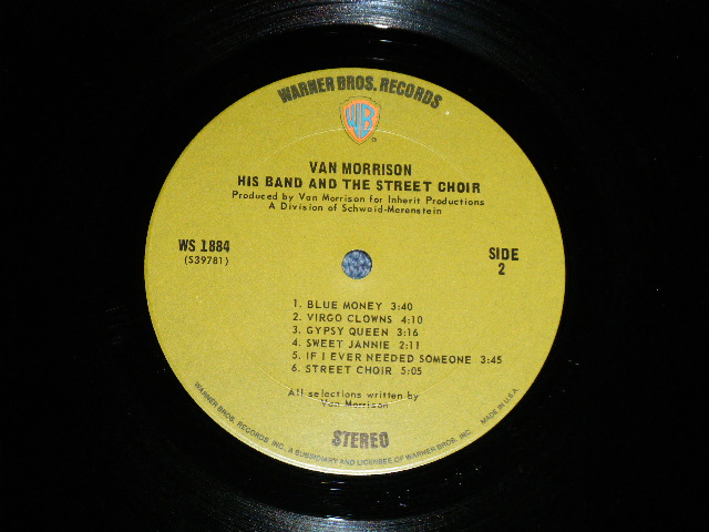 画像: VAN MORRISON - HIS HAND & THE STREET CHOIR ( Matrix # A)39780-2A  STERLING RL/ B)39781-1 STERLING RL )( Ex+++/Ex+++ )  / 1970 US AMERICA ORIGINAL " with SONG SHEET"  "GREEN with WB Logo on TOP Label" Used LP