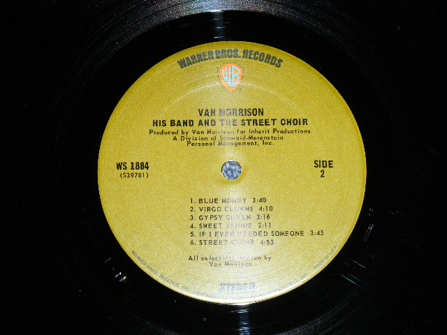 画像: VAN MORRISON - HIS HAND & THE STREET CHOIR ( Matrix # A)39780-A-1E / B)39781-B-1F )( Ex+, VG+/Ex++ )  / 1970 US AMERICA ORIGINAL "GREEN with WB Logo on TOP Label" Used LP