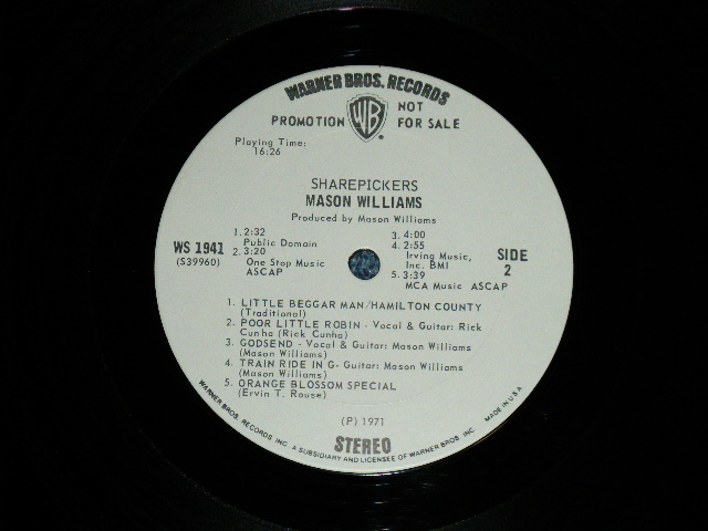 画像: MASON WILLIAMS - SHAREPICKERS ( Ex+/Ex++ ) / 1971 US AMERICA ORIGINAL "WHITE LABEL PROMO" Used  LP