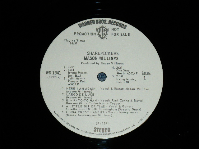 画像: MASON WILLIAMS - SHAREPICKERS ( Ex+/Ex++ ) / 1971 US AMERICA ORIGINAL "WHITE LABEL PROMO" Used  LP