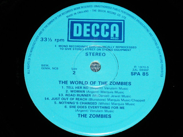 画像: ZOMBIES, The - THE WORLD OF THE ZOMBIES ( Ex+++/Ex+++ )  / 1975? UK ENGLAND "2nd Press Label"Used  LP 