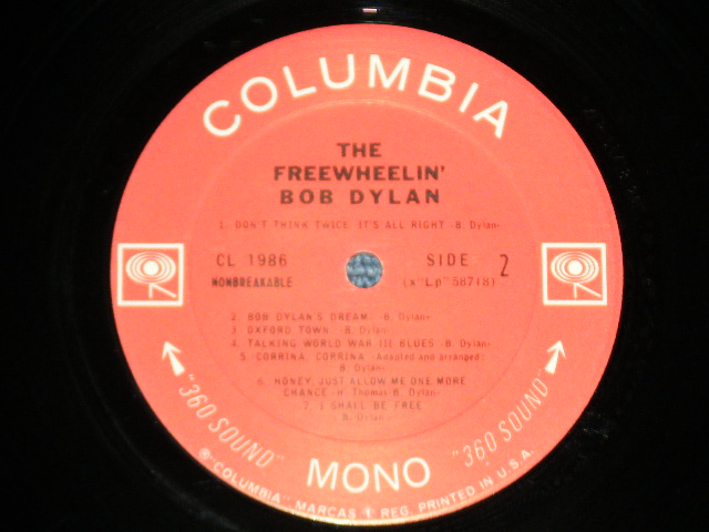 画像: BOB DYLAN - THE FREEWHEELIN' ( Matrix # : A)3AD /B)2AE)(Ex++/Ex+++)    /  1966 Version US AMERICA "360 Sound in WHITE Label"  MONO Used  LP