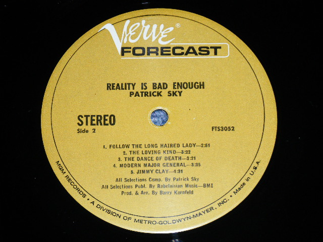 画像: PATRICK SKY - REALITY IS BAD ENOUGH  : ACID FOLK (Ex+/Ex++ Looks:Ex+) / 1968 US AMERICA ORIGINAL STEREO Used LP 