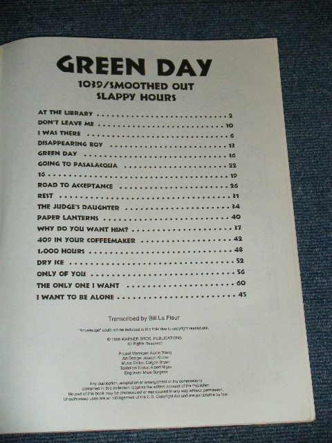 画像: GREEN DAY  - 1039/SMOOTHED OUT  :SHEET MUSIC  /  1990 US AMERICA  ORIGINAL "SONG Book"