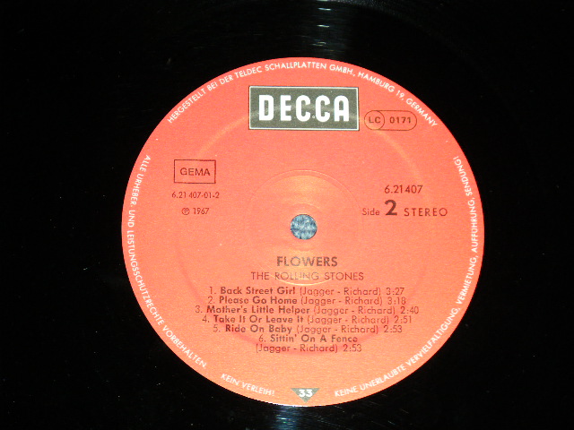 画像: ROLLING STONES -  FLOWERS (Ex/MINT- STOFC, STEAROFC)  / 1973 Version GERMAN GERMANY REISSUE Used LP  