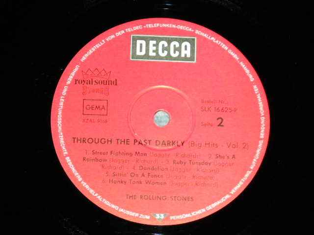 画像: ROLLING STONES - THROUGH THE PAST,DARKLY ( Ex+++/Ex+++ )  / 1969 GERMAN GERMANY  ORIGINAL  "1st press RED Label with ROYAL SOUND " Credit  Label "OCTAGON COVER" Used  LP  