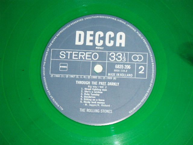 画像: ROLLING STONES - THROUGH THE PAST,DARKLY ( Ex++/MINT- )  / HOLLAND ORIGINAL Limited  "GREEN WAX Vinyl" Used  LP  