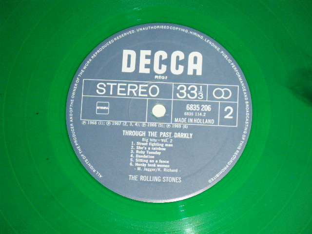 画像: ROLLING STONES - THROUGH THE PAST,DARKLY ( Ex++/MINT- )  / HOLLAND ORIGINAL Limited  "GREEN WAX Vinyl" Used  LP  