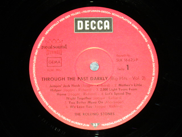 画像: ROLLING STONES - THROUGH THE PAST,DARKLY ( Ex+++/Ex+++ )  / 1969 GERMAN GERMANY  ORIGINAL  "1st press RED Label with ROYAL SOUND " Credit  Label "OCTAGON COVER" Used  LP  