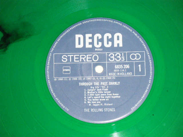 画像: ROLLING STONES - THROUGH THE PAST,DARKLY ( Ex++/MINT- )  / HOLLAND ORIGINAL Limited  "GREEN WAX Vinyl" Used  LP  