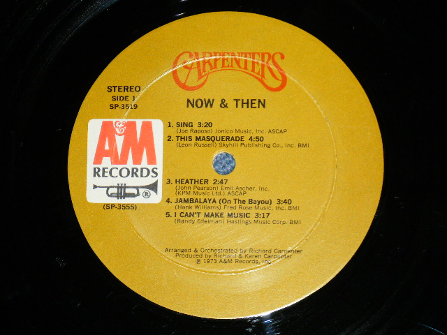 画像: CARPENTERS - NOW & THEN  ( Matrix No. SP-3555-M３ -EX △17883(13) / SP-3556-M３ -Ex △17883-X(16)  )(Ex+/Ex+++) With ORIGINAL INNER SLEEVE  /  1972 US AMERICA ORIGINAL  "BROWN LABEL"  Used  LP 