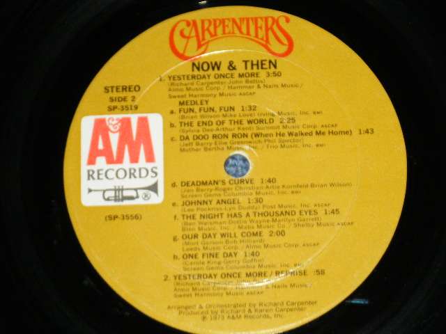 画像: CARPENTERS - NOW & THEN  ( Matrix No. SP-3555-M2 -EX △17883(10) / SP-3556-M3 -Ex △17883-X(13)  )(Ex/Ex++) With ORIGINAL INNER SLEEVE  /  1972 US AMERICA ORIGINAL  "BROWN LABEL"  Used  LP 