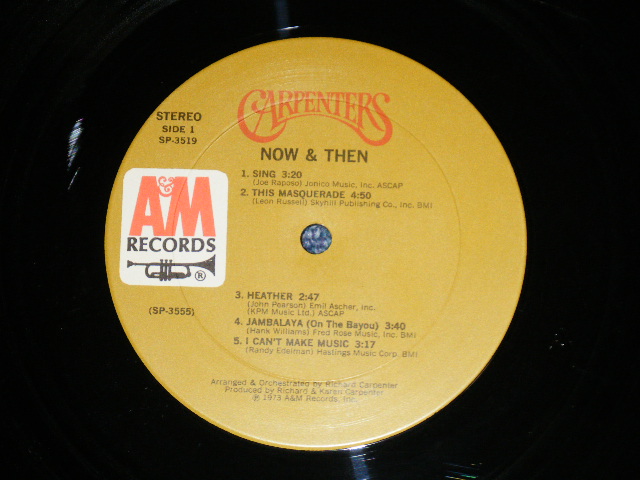 画像: CARPENTERS - NOW & THEN  ( Matrix No. SP-3555-T1/ SP-3556-T1)(Ex++/Ex+++) With ORIGINAL INNER SLEEVE  /  1972 US AMERICA ORIGINAL  "BROWN LABEL"  Used  LP 