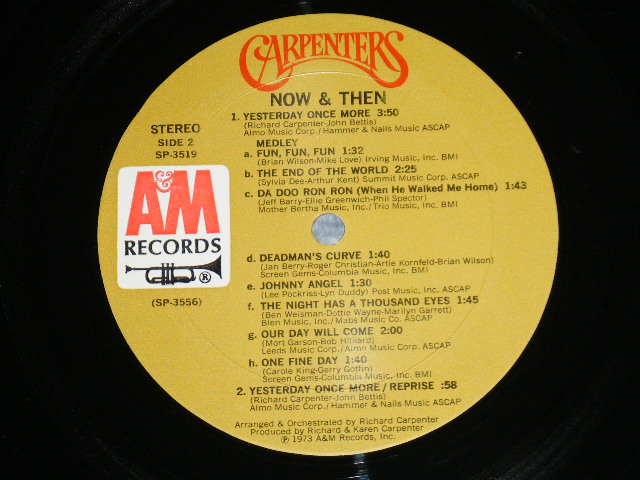 画像: CARPENTERS - NOW & THEN  ( Matrix No. SP-3555-M1 -EX △17883(4) / SP-3556-M2 -eX △17883-X(9) )(Ex+++/Ex+++) With ORIGINAL INNER SLEEVE  /  1972 US AMERICA ORIGINAL  "BROWN LABEL"  Used  LP 