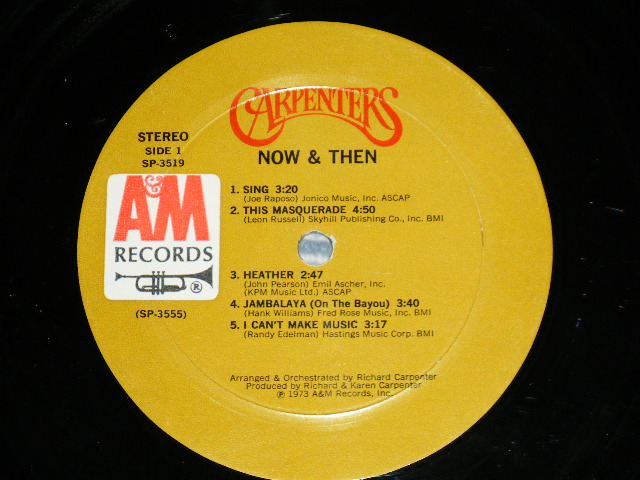 画像: CARPENTERS - NOW & THEN  ( Matrix No. SP-3555-M2 -EX △17883(10) / SP-3556-M3 -Ex △17883-X(13)  )(Ex/Ex++) With ORIGINAL INNER SLEEVE  /  1972 US AMERICA ORIGINAL  "BROWN LABEL"  Used  LP 