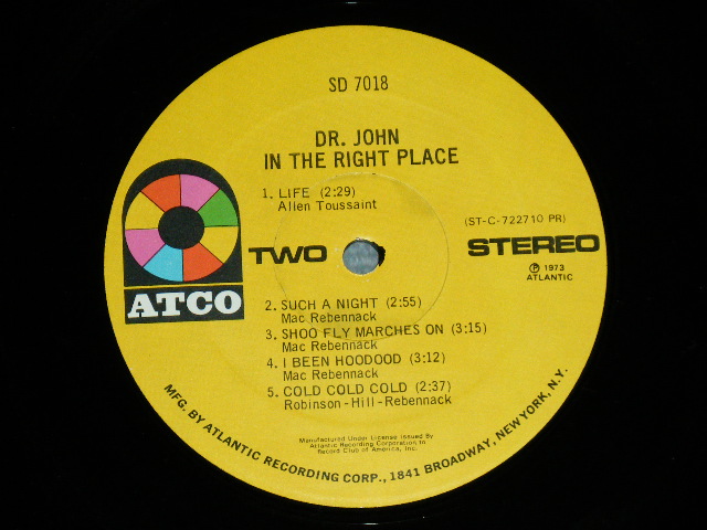 画像: DR. JOHN - IN THE RIGHT PLACE( Matrix # B/B )  ( Ex++/Ex+++) /  1973 US AMERICA ORIGINAL "1st Press Label" Used LP