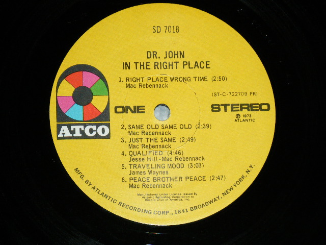 画像: DR. JOHN - IN THE RIGHT PLACE( Matrix # B/B )  ( Ex++/Ex+++) /  1973 US AMERICA ORIGINAL "1st Press Label" Used LP