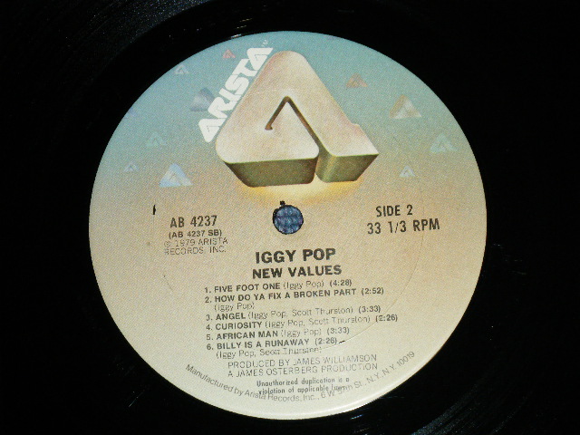 画像: IGGY POP - NEW VALUES (Matrix #  A) TI  AB-4237-SA-1 CTH KENDUN-A JG  A1   B) TI  AB-4237-SB-1 CTH KENDUN-B JG  A ) ( Ex++/MINT-) / 1979 US AMERICA ORIGINAL "PROMO" Used LP 