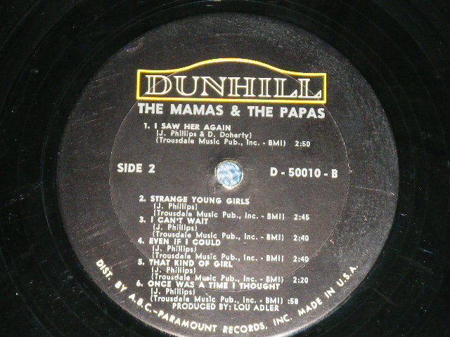 画像: The MAMAS & The PAPAS -  The MAMAS & The PAPAS  CASS JOHN MICHELLE DENNIS  (Matrix # A) D-50010-A-P Re side1 /B) D-50010-B- Side2 )( MINT-/Ex++ ) / 1966 US AMERICA   ORIGINAL "1st Press Cover"  "MONO Used  LP 