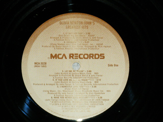 画像: OLIVIA NEWTON-JOHN - GREATEST HITS  (Matrix # W-1/ W-5 )  ( Ex+/Ex++ Looks:Ex+ )  /1977 US AMERICA ORIGINAL "1st Press Label" Used LP 