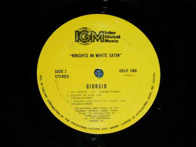 画像: GIORGIO MORODER - KNIGHTS IN WHITE SATIN ( Ex++/Ex+++) / 1976 US AMERICA Used LP 