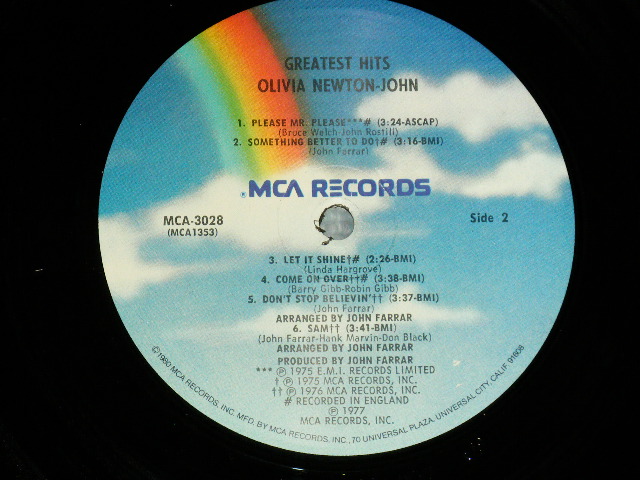 画像: OLIVIA NEWTON-JOHN - GREATEST HITS  (Matrix # W-7/ W-7 )  ( MINT-/MINT- )  /1980's US AMERICA  "2nd Press Label" Used LP 