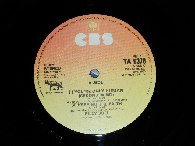 画像: BILLY JOEL -  YOU'RE ONLY HUMAN ( Ex+++/MINT ) / 1982 UK ENGLAND  ORIGINALUsed 12" 