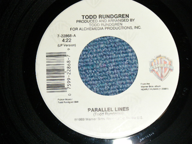 画像: TODD RUNDGREN - PARALLEL LINES   ( Ex+++/Ex+++ ) / 1989 US AMERICA ORIGINAL Used 7"Single 