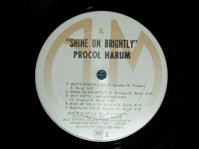 画像: PROCOL HARUM -  SHIN ON BRIGHTLY ( Matrix # A) A&M SP 4201 T3 / B) A&M SP 4202 RE-1 T2 ) (MINT-/MINT- Looks:Ex+++) / 1970's  US AMERICA  "2nd Press Label" Used LP