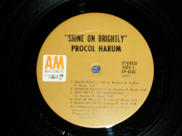 画像: PROCOL HARUM -  SHIN ON BRIGHTLY ( Matrix # A) A&M SP 4201 (RE-1) 3 / B) A&M SP 4202 (RE-1) 1) ( Ex++,Ex+/Ex+++) / 1968  US AMERICA  "1st  Press BROWN Label" Used LP
