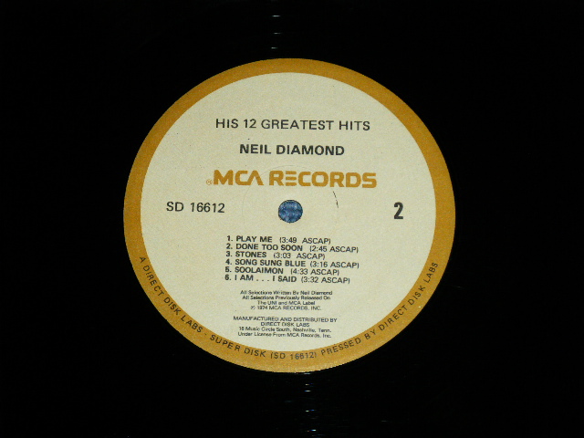 画像: NEIL DIAMOND -  HIS 12 GREATEST HITS  ( Ex/Ex+++ ) / 1982 US AMERICA "HALF SPEED MASTER" "SUPER DISC" Used   LP