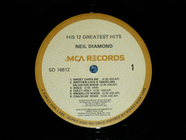 画像: NEIL DIAMOND -  HIS 12 GREATEST HITS  ( Ex/Ex+++ ) / 1982 US AMERICA "HALF SPEED MASTER" "SUPER DISC" Used   LP