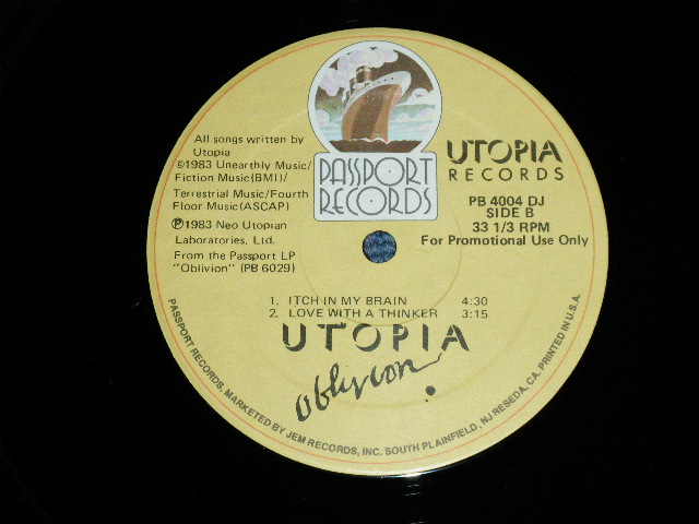 画像: UTOPIA TODD RUNDGREN - OBLIVION (Ex+++/MINT- ) / 1983 US AMERICA ORIGINAL "PROMO ONLY" Used 12"