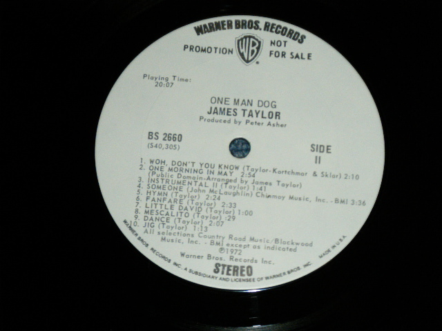 画像: JAMES TAYLOR -  ONE MAN DOG (Matrix# 1A/1A ) ( Ex+++/Ex+++, A-1:VG+++ ) / 1972 US AMERICA ORIGINAL "WHITE LABEL PROMO" "WB" Label" Used  LP 