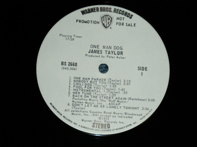 画像: JAMES TAYLOR -  ONE MAN DOG (Matrix# 1A/1A ) ( Ex+++/Ex+++, A-1:VG+++ ) / 1972 US AMERICA ORIGINAL "WHITE LABEL PROMO" "WB" Label" Used  LP 