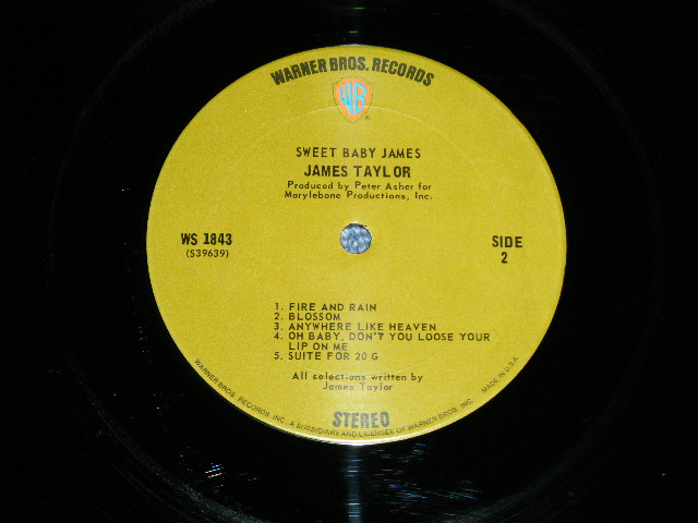 画像: JAMES TAYLOR - SWEET BABY JAMES : NON POSTER SONG SHEET : 2nd Press "TITLE Credit" on Front Cover  (Matrix # WS 1843-A 39638-4 1D/WS 1843-B 39639-6-1C) "SANTA MONICA Press" ( Ex+/Ex+ Looks:Ex+, Ex++Looks: Ex+++) / 1970 US ORIGINAL 1st Press GREEN & "WB" Label Used  LP