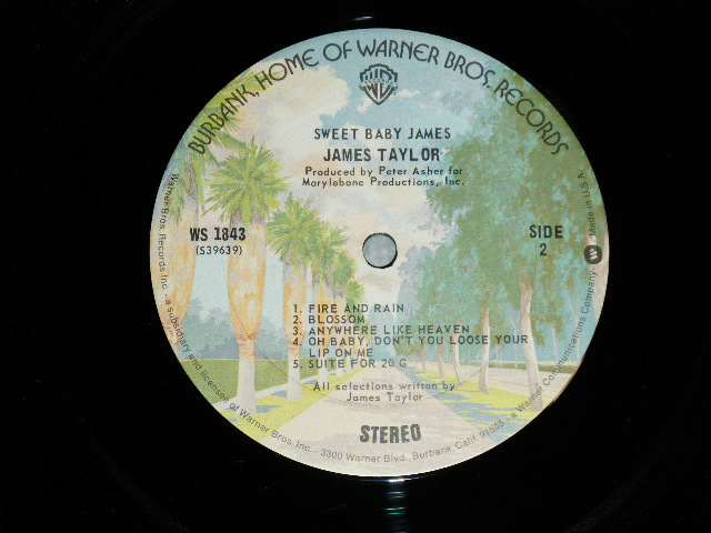 画像: JAMES TAYLOR - SWEET BABY JAMES : With POSTER SONG SHEET : 2nd Press "TITLE Credit" on Front Cover  (Matrix # WS-1-1843 39638 TH-9/WS-2-1843 39639-5 SS-BR ) "TERRE HAUTE Press"  ( Ex++/Ex+++) / 1974 US AMERICA  2nd Press "BURBANK STREET" Label Used  LP