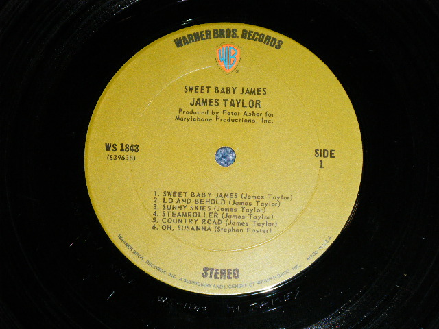 画像: JAMES TAYLOR - SWEET BABY JAMES : With  POSTER SONG SHEET : 1st Press "NON-TITLE Credit" on Front Cover  (Matrix # 39638-1Side1 WS-1843 HIJAMES/ 39639-2 Side2 WS-1843 THAT'S ALL FIKLKS ) ( Ex/Ex++) / 1970 US ORIGINAL 1st Press GREEN & "WB" Label Used  LP