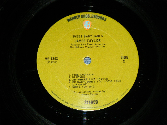 画像: JAMES TAYLOR - SWEET BABY JAMES : NON  POSTER SONG SHEET : 1st Press "NON-TITLE Credit" on Front Cover  (Matrix # WS-1843-A-SI-1F HIJAMES/ WS-1843-B-39639-1A THAT'S ALL FIKLKS ) "TERRE HAUTE Press" ( Ex/Ex++) / 1970 US ORIGINAL 1st Press GREEN & "WB" Label Used  LP
