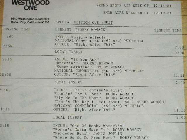 画像: BOBBY WOMACK - 12-19-81 RADIO SHOW   / 1981 US AMERICA ORIGINAL " Used LP 