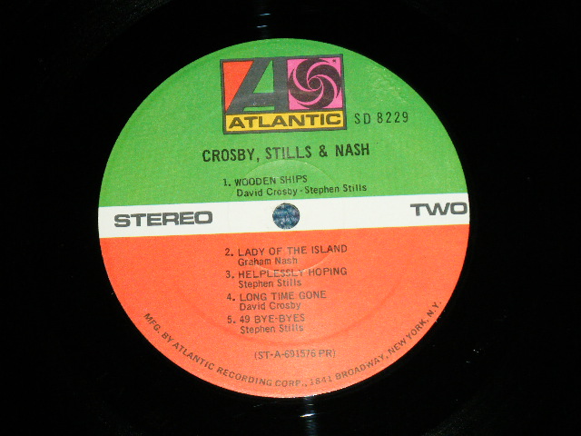 画像: CS&N / CROSBY, STILLS & NASH - CROSBY, STILLS & NASH : with SONG SHEET  ( Matrix #A)ST-A-691575-B LW AT RG X B) ST-A-691576-B LWAT RG X          PR/PRESSWLL Press in ANCONA in NEW JERSEY"  "RG/ROB GENELL Master" ( Ex++/Ex+++ Looks:Ex++)  / 1969 US AMERICA ORIGINAL  "TEXTURED Cover" 1st Press Label "1841 BROADWAY at Bottom Label"  Used LP 