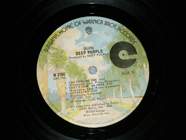 画像: DEEP PURPLE -  BURN : With INSERTS （Matrix # W 2766 40701-1X/W 2766 40702-1  )( VG+/Ex+++)  / 1974 US AMERICA ORIGINAL 1st Press "BURBANK STREET Label" Used  LP 