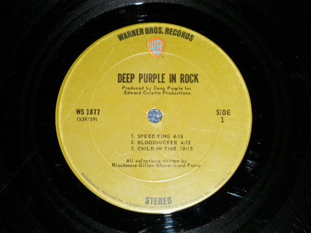 画像: DEEP PURPLE - IN ROCK ( Matrix # WS-1877 39759-A-1B/WS-1877 39760-B-1A)  ( VG++/Ex- Looks:VG+++)  / 1970 US AMERICA ORIGINAL 1st Press Label "GREEN with 'WB' logo on TOP Label" Used  LP 